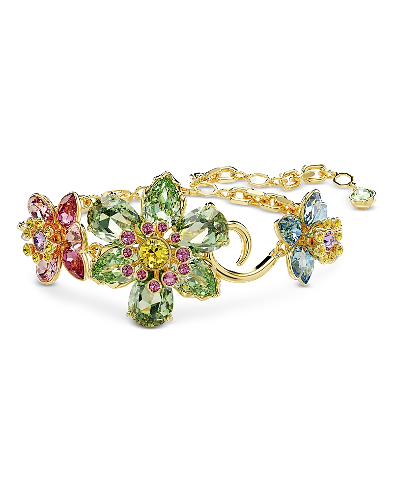 Swarovski Idyllia Mixed Cuts Flower Multicolored Gold-tone Plated Bracelet In Multi
