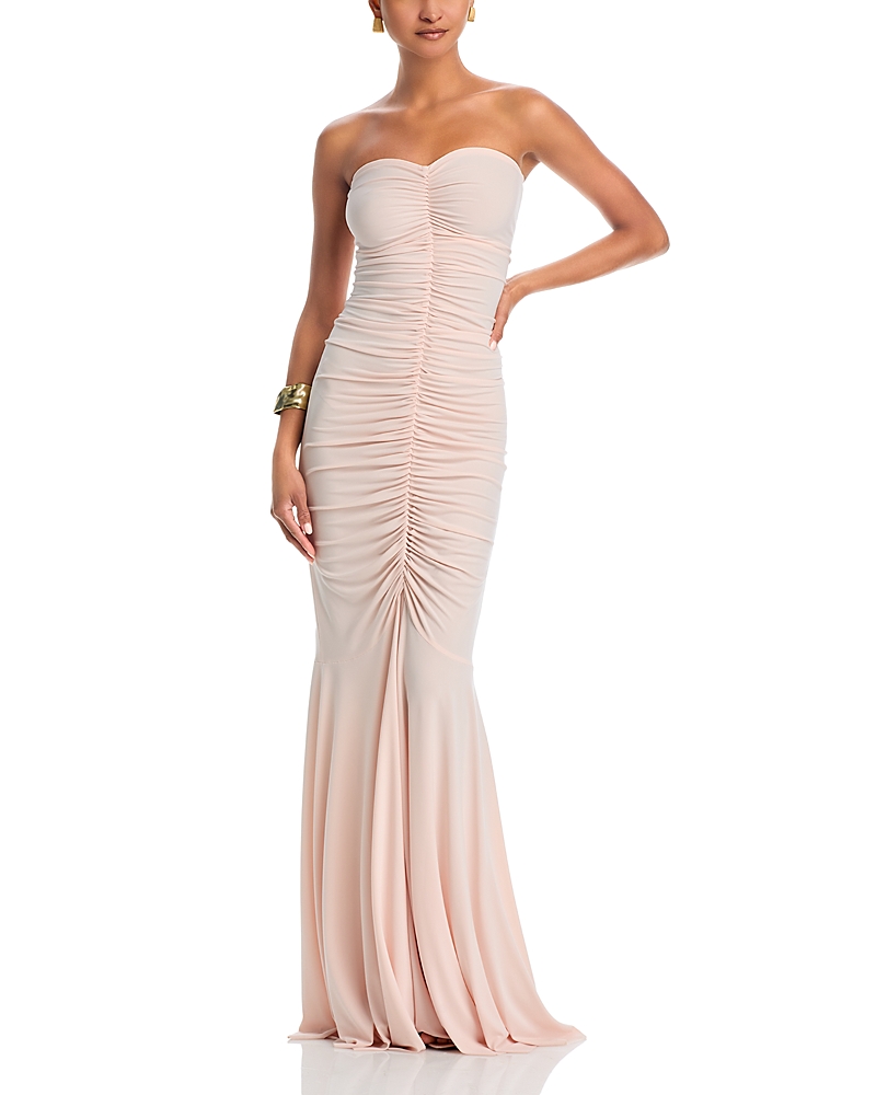 Norma Kamali Strapless Shirred Front Fishtail Gown In Baby