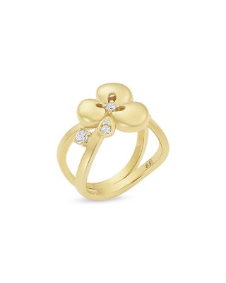 18K Yellow Gold Ischia Diamond Clover Ring