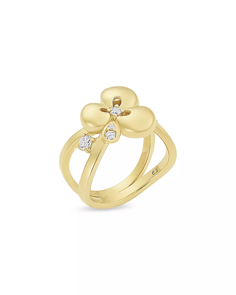 Miseno Jewelry 18K Yellow Gold Ischia Diamond Clover Ring