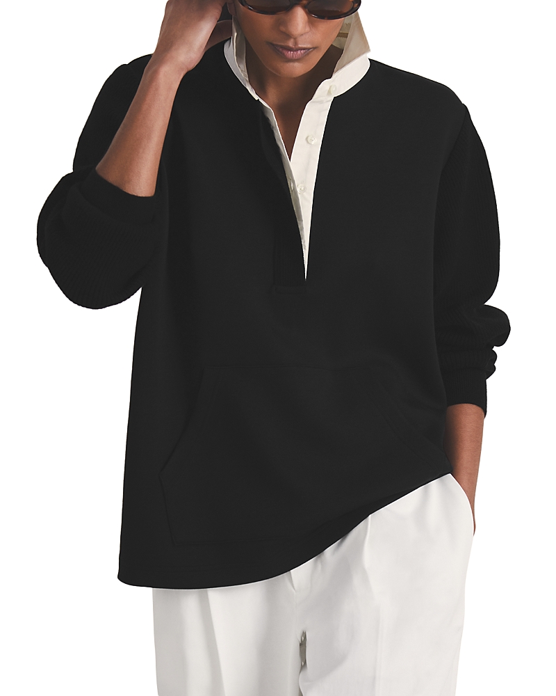 Reiss Les 100 Ciels Noa Open Collar Polo In Black