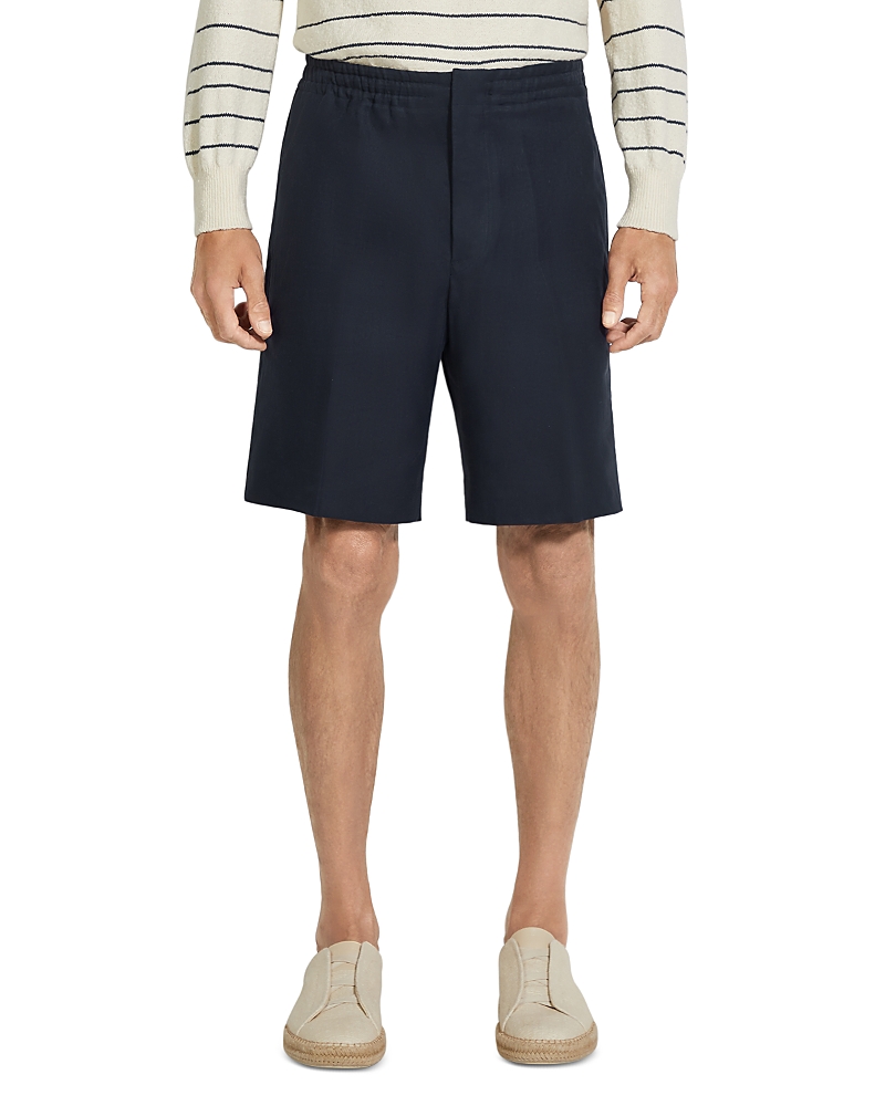 Zegna Elasticized Waist Regular Fit Linen Shorts In Navy Blue