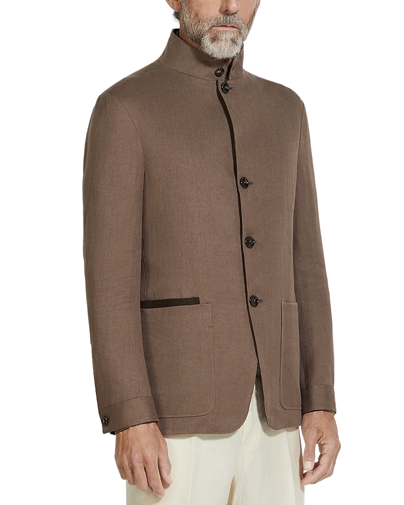 Zegna Linen-blend Shirt Jacket In Dark Brown