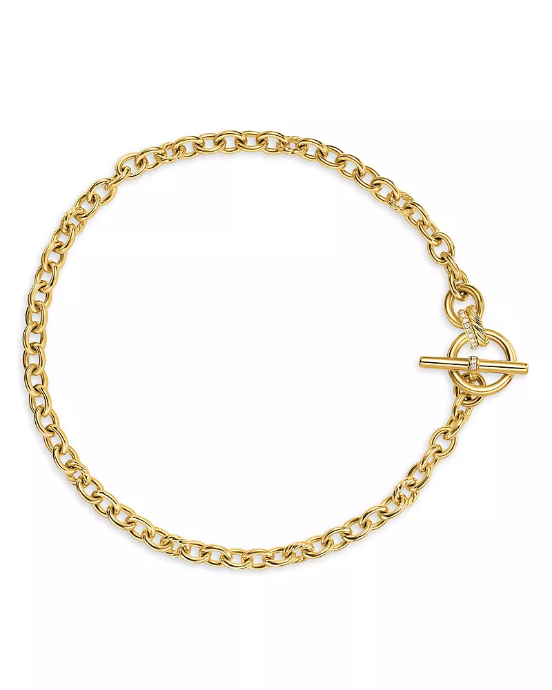 David Yurman Dy Mercer Toggle Chain Necklace in 18K Yellow Gold with Diamonds, 8mm