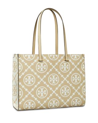 T Monogram Contrast Leather Tote