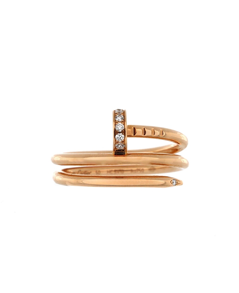 Pre-owned Pre-owned Cartier Cartier Small Juste Un Clou Double Ring 18k Rose Gold And Diamonds