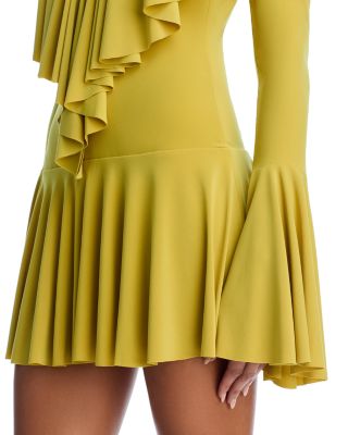 Long Sleeve Deep V Ruffle Mini Dress 