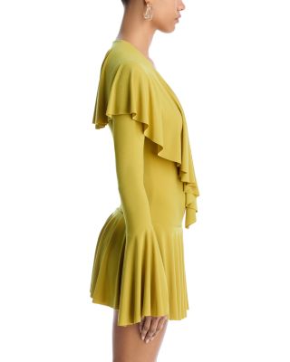 Long Sleeve Deep V Ruffle Mini Dress 