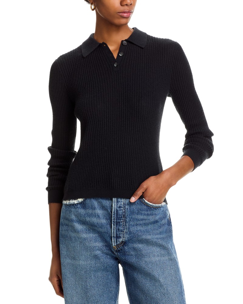 Guest In Residence Cashmere Polo Neck Sweater in Black