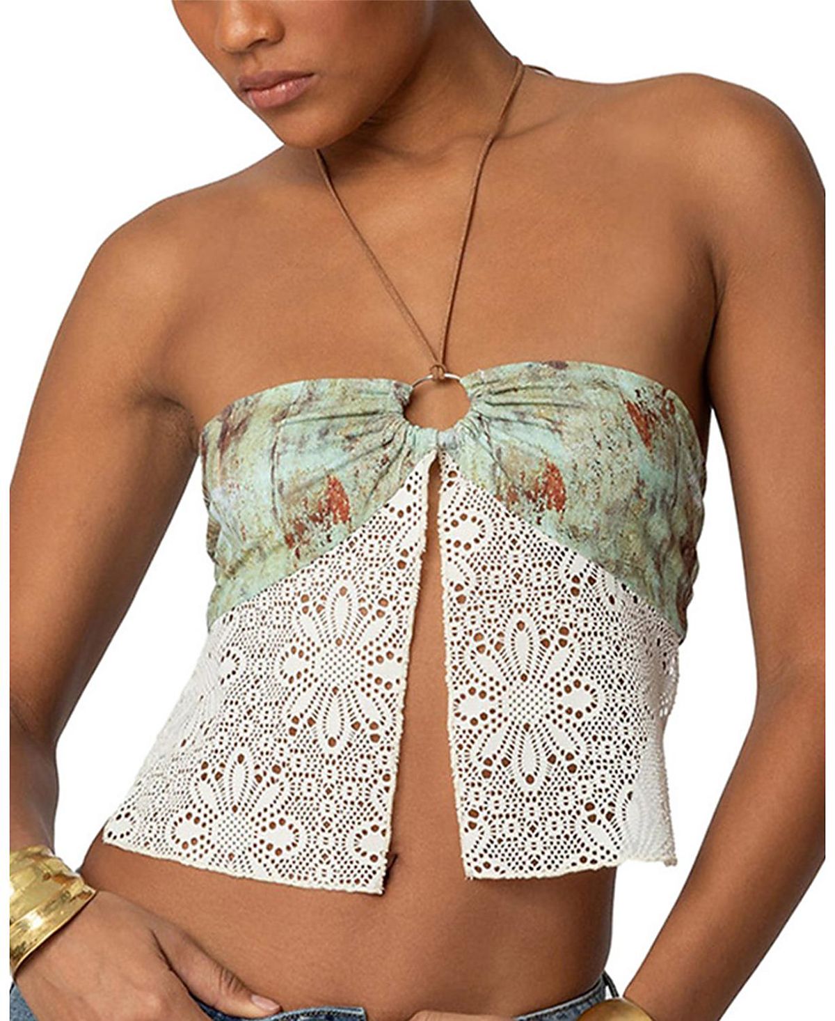 Edikted Kloe Backless Crochet Split Front Top