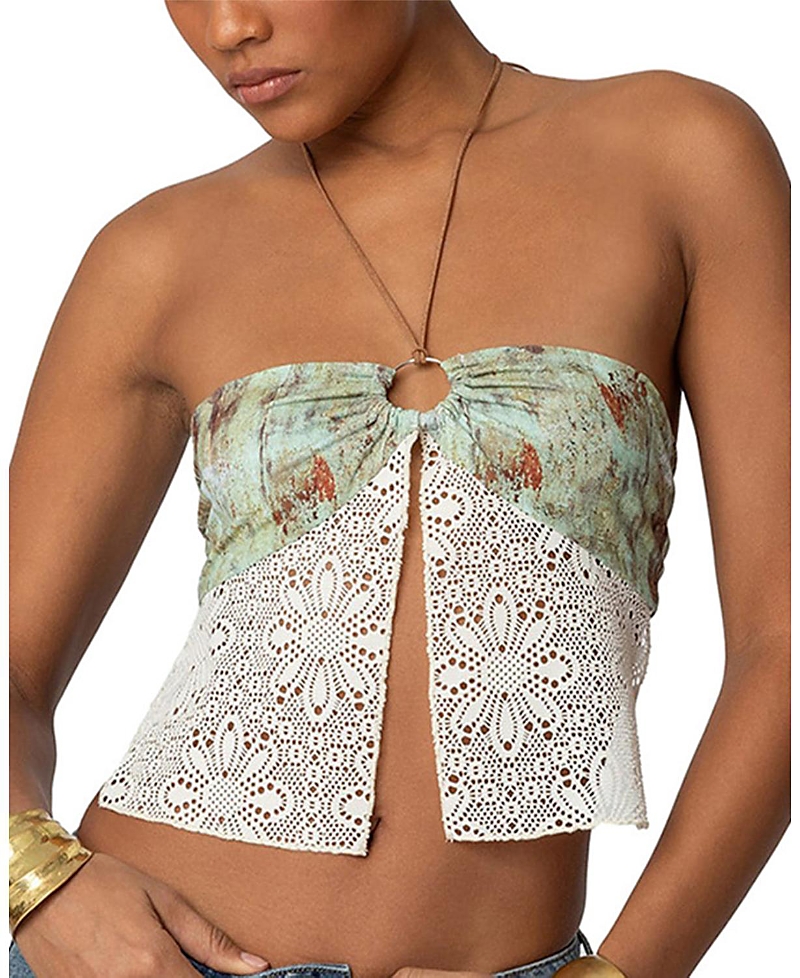 EDIKTED KLOE BACKLESS CROCHET SPLIT FRONT TOP