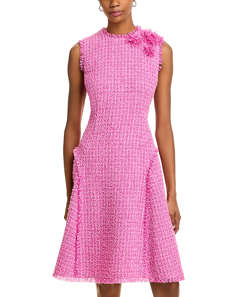 Teri Jon By Rickie Freeman Boucle Applique Midi Dress In Pink