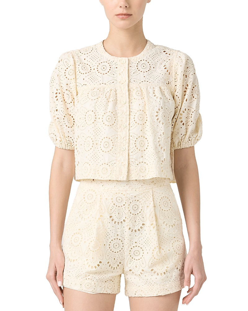 Blanknyc Embroidered Eyelet Cropped Cotton Top In Roaming Free