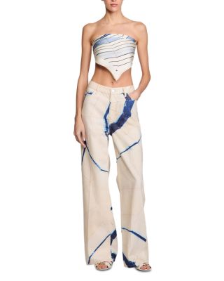 Wide Leg Striped Jeans in Ecru
