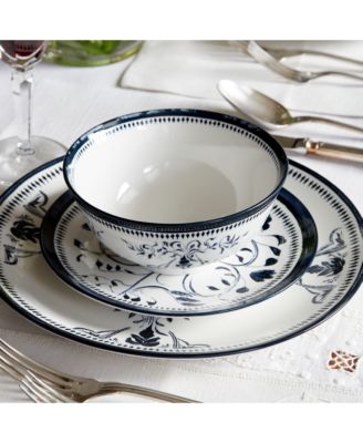 Et Cie Bruges Blue Porcelain 16 Piece Dinnerware Set, Service for 4