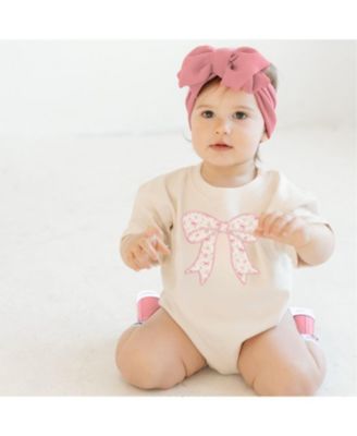 Girls' Ditsy Floral Bow Patch Short Sleeve Romper - Baby
