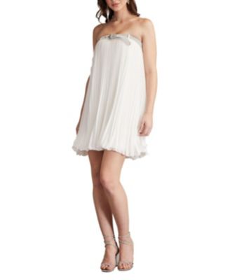 Jemny Pleated Chiffon Trapeze Mini Dress