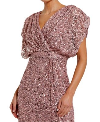 Draped Sleeves Ruched Waist Detail V-Neck Gown