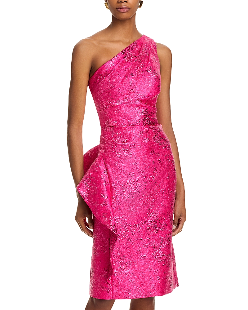 Shop Teri Jon By Rickie Freeman Jacquard One Shoulder Dress In Hot Pink