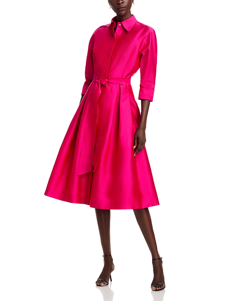 Teri Jon By Rickie Freeman Taffeta Shirt Dress In Hot Pink