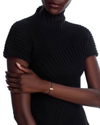 14K Yellow Gold Hilo Lab Grown Diamond Hamsa Hand Black String Slider Bracelet