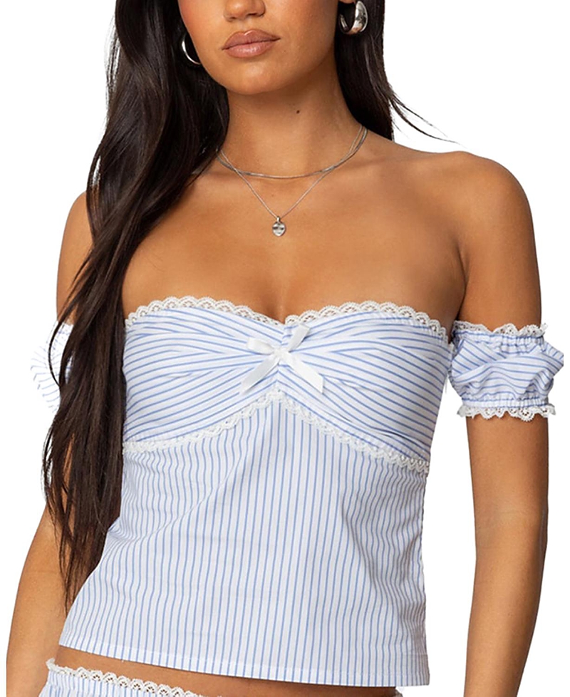EDIKTED TARYN OFF SHOULDER STRIPED TOP