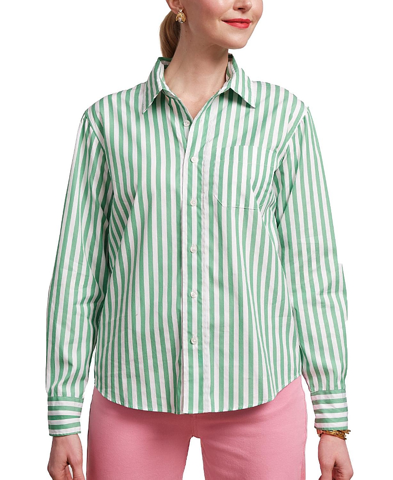 Frances Valentine Perfect Button Down Top In Green Stripe In Green