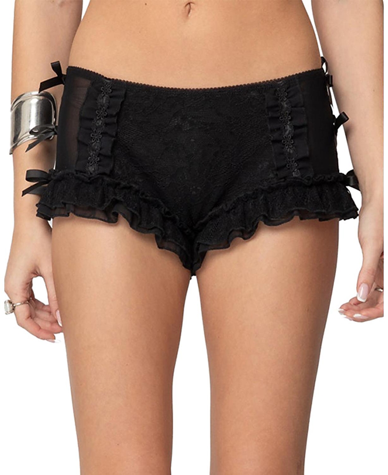 Shop Edikted Knox Ruffle Micro Shorts In Black