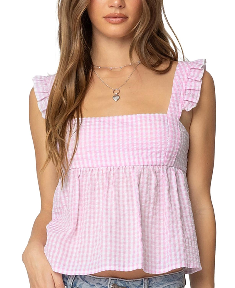 Edikted Jenson Backless Gingham Tank In Pink