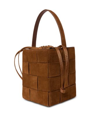 Laith Wide Woven Suede Top Handle Bag