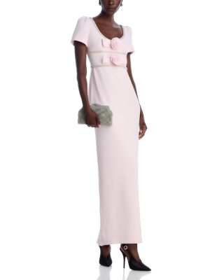 Pink Crepe Crystal Trim Maxi Dress