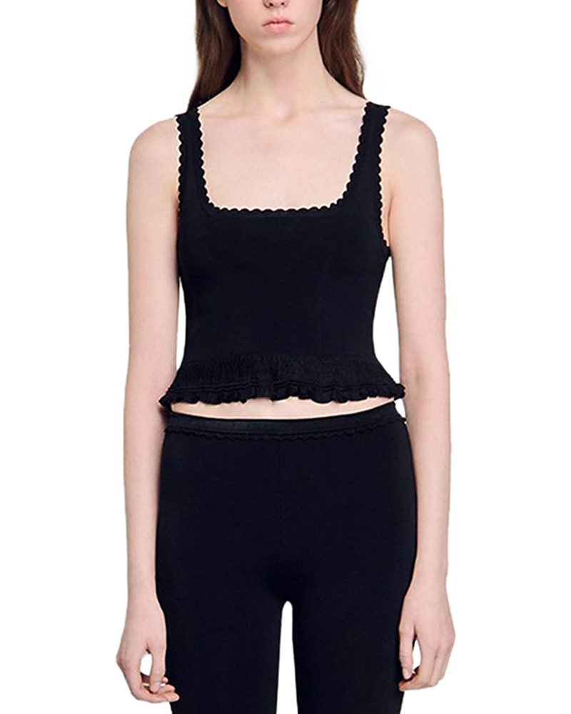 Shop Sandro Ruffled Cropped Top In Black