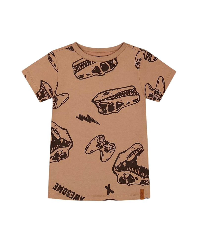 Deux Par Deux Little Boy's Printed Organic Cotton Tee Beige And Black Dinos In Beige And Black Dinos