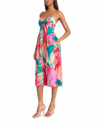 Printed Twist Front Midi Dress