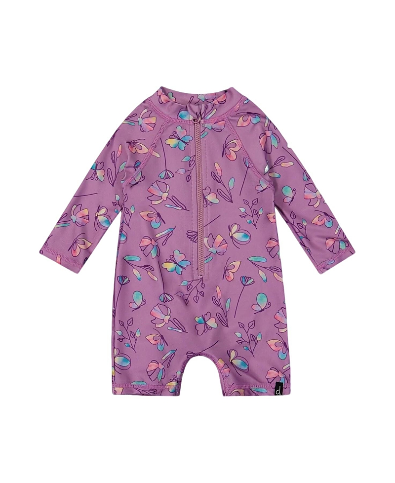 Deux Par Deux Girls' Printed Long Sleeve One-piece Rashguard - Baby In Old Mauve And Multicolored