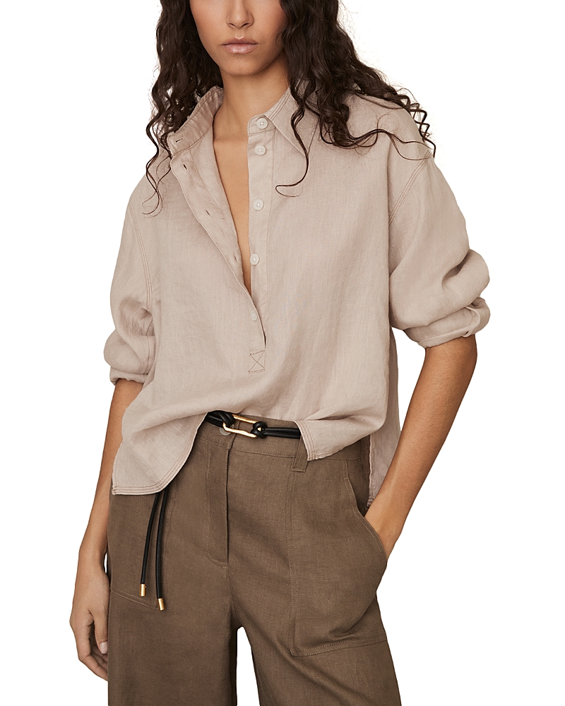 Reiss Neutral Linen Overhead Open-collar Shirt