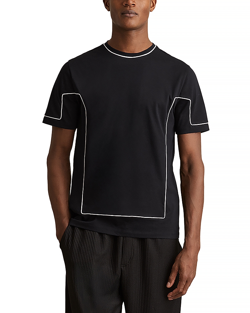 Reiss Ribbed Piped Crewneck Tee In Navy