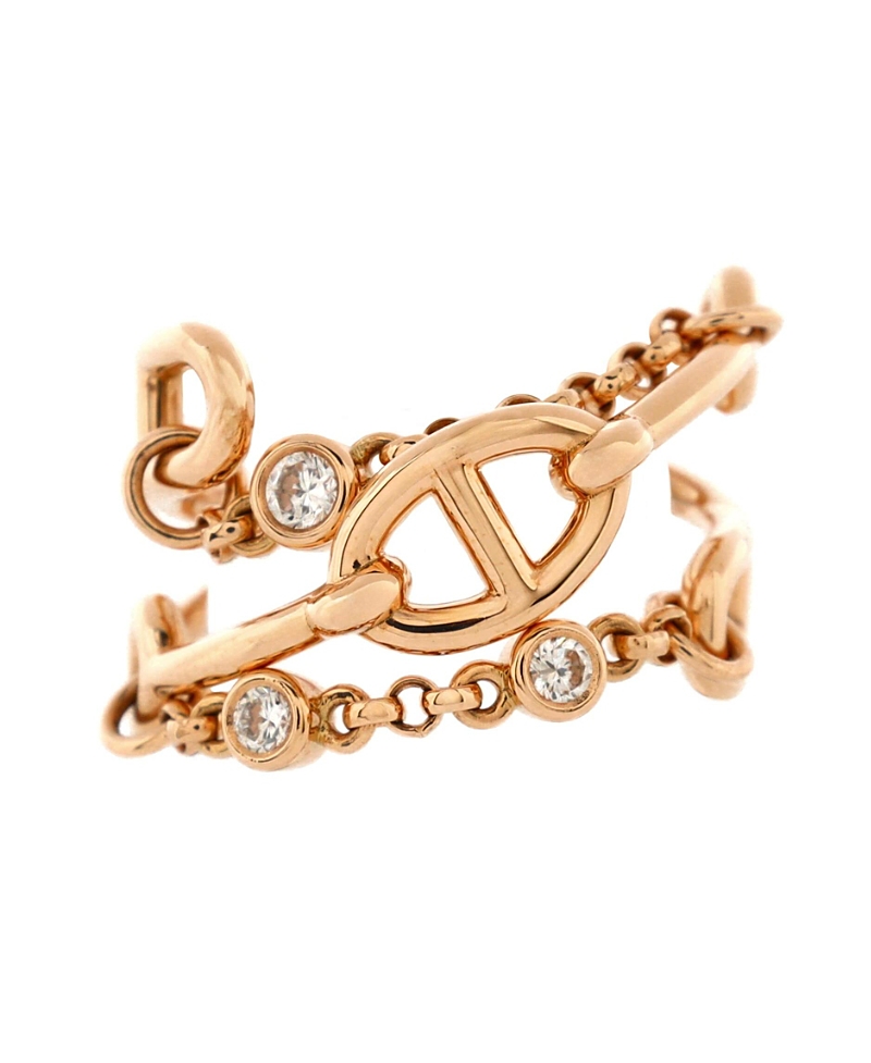 PRE-OWNED HERMES PRE-OWNED HERMES MEDIUM CHAINE D'ANCRE CHAOS RING 18K ROSE GOLD WITH DIAMONDS