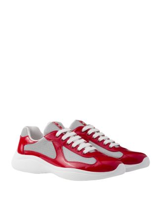 Men's Patent Leather and Technical Fabric America's Cup Sneakers in Red