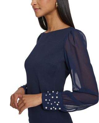 Scuba Crepe Chiffon Sleeve Sheath Dress