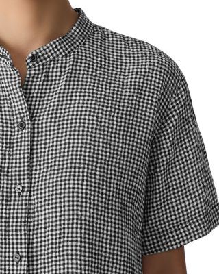Puckered Linen Mandarin Collar Shirt