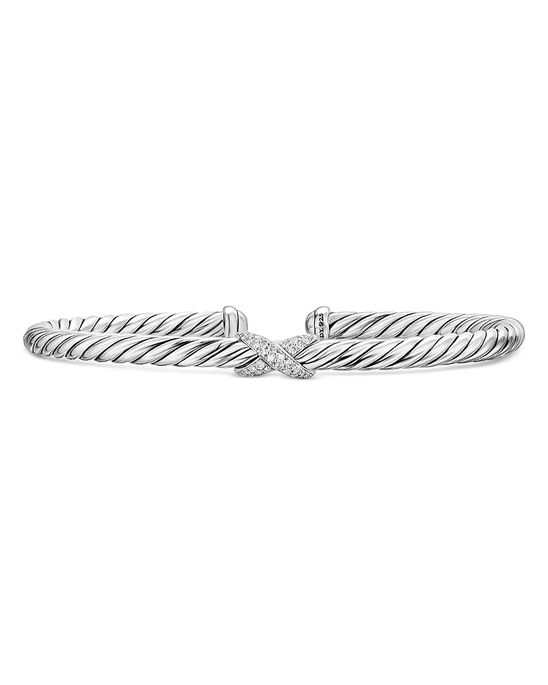 David Yurman Cable Flex X Station Bracelet in Sterling Silver with Diamonds, 4mm