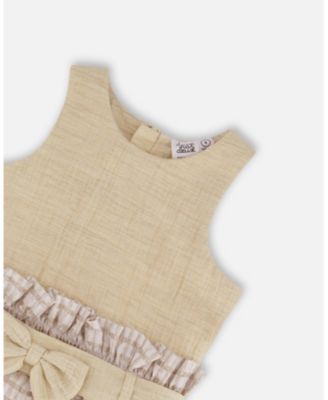  Girls' Bi-Material Belted Dress - Little Kid