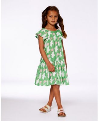  Girls' Printed Dress with Flounce Sleeves - Little Kid