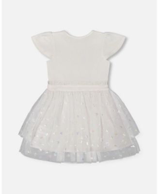  Girls' Bi-Material Dress with Glitter Hearts Skirt- Little Kid