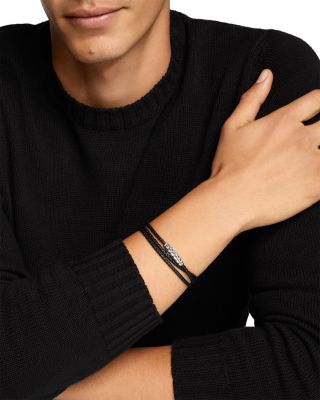 Chevron Triple Wrap Bracelet in Black Leather with Sterling Silver, 3mm