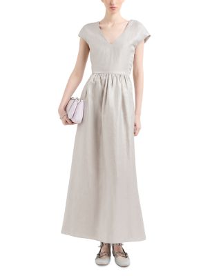 Emporio Armani - Shiny Linen V Neck Cap Sleeve Maxi Dress