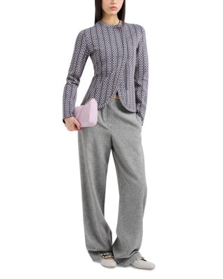 Geo Pattern Jacquard Jersey Knit Collarless Jacket