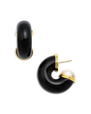 Kenneth Jay Lane - Black & Glass Pearl Hoop Earrings