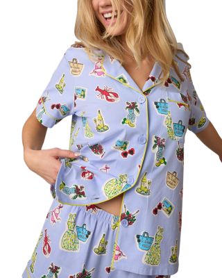 Printed Short Sleeve Boxer Pajama Set